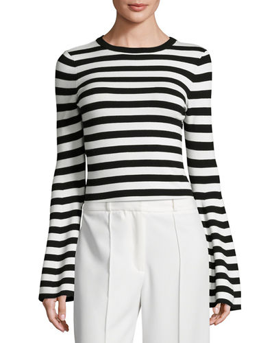 Milly Bell-sleeve Pullover Top, Black/white | ModeSens