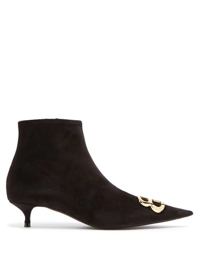 Balenciaga Ladies Black Bb Embellished Velvet Ankle Boots