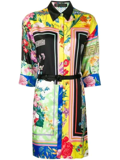 Versace Printed Silk Twill Shirt Dress In Multicolour