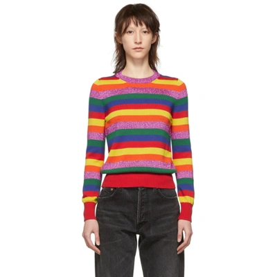 Moncler Striped Metallic Cotton Sweater In Red