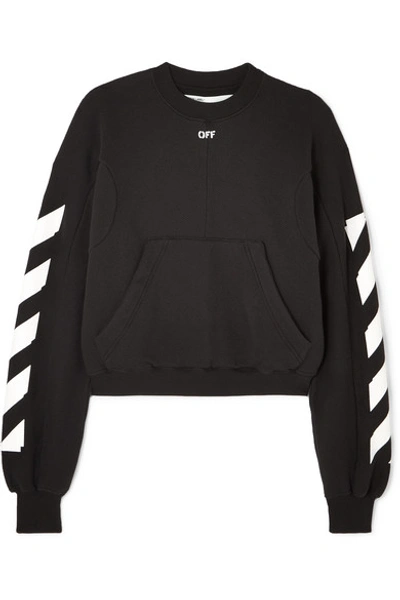 Off-white Cropped Printed Cotton-blend Jersey Sweatshirt In Black