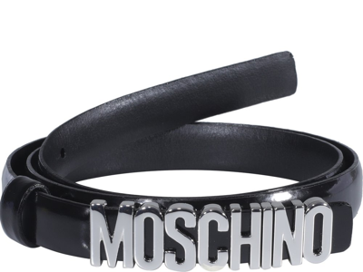 Moschino Logo扣环腰带 In Black