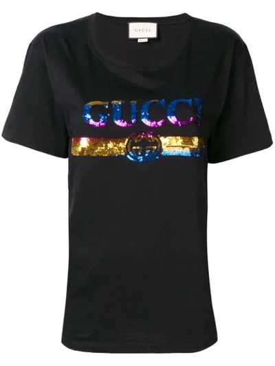 Gucci Black Sequin Vintage Logo T-shirt