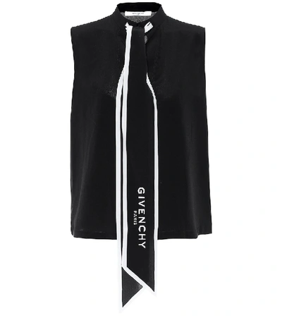 Givenchy Pussy Bow Logo-print Silk-crepe Shirt In Black