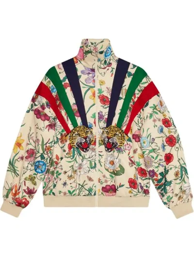 Gucci Chateau Marmont Floral Print Track Jacket In Neutrals