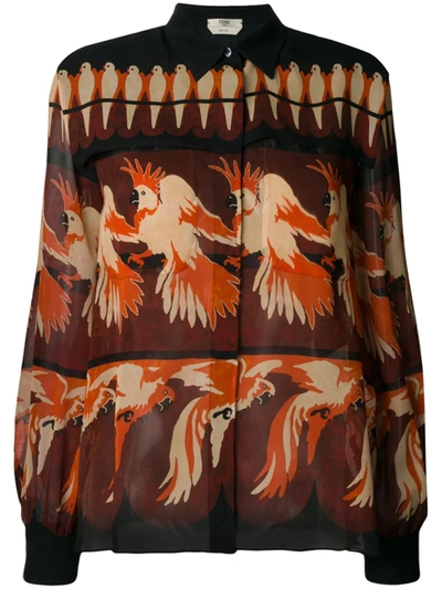 Fendi Bird-print Long-sleeve Silk Georgette Blouse In Multicolour