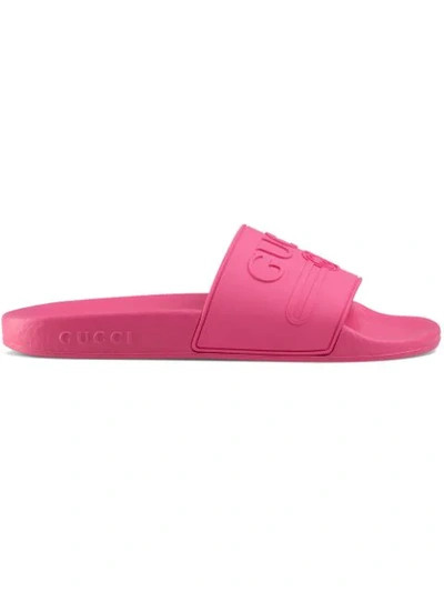 Gucci Logo-embossed Rubber Slides In Fuchsia