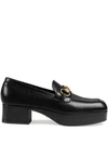 Gucci Leather Platform Loafer With Horsebit In Black