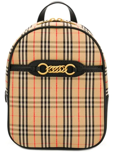 Burberry Link Vintage Check Canvas Backpack - Brown In Beige