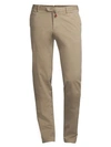 Isaia Solid Flat Front Trousers In Tan