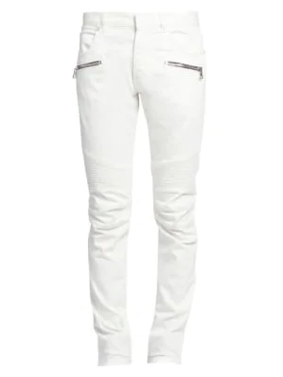Balmain Slim-fit Vein Strass Jeans In Blanc