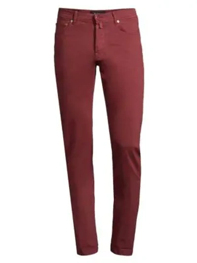 Kiton Stretch-cotton Straight-leg Jeans In Dark Red