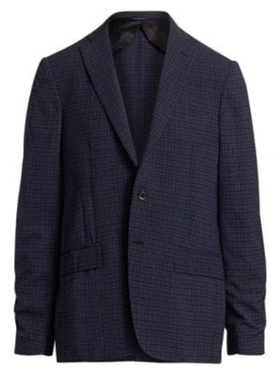 Saks Fifth Avenue Collection Seersucker Plaid Two-button Blazer In Blue Rust