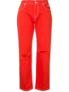Msgm Ripped Jeans In Red