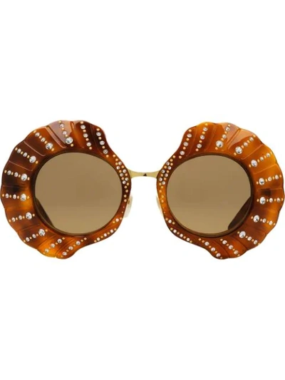 Gucci Limited Edition Round Sunglasses With Crystals In Brown