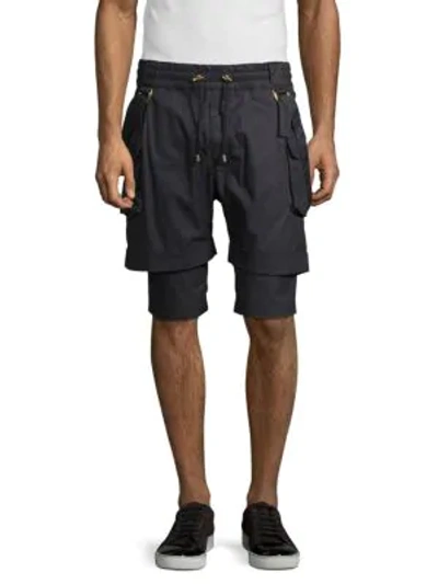 Balmain Drawcord Cotton Double Cargo Shorts In Black