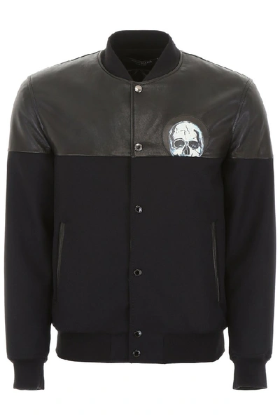 Alexander Mcqueen Skull Printed Varsity Jacket In Black