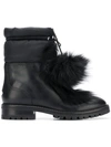 Jimmy Choo Glacie Pompom-embellished Shearling And Shell-trimmed Leather Ankle Boots In Black