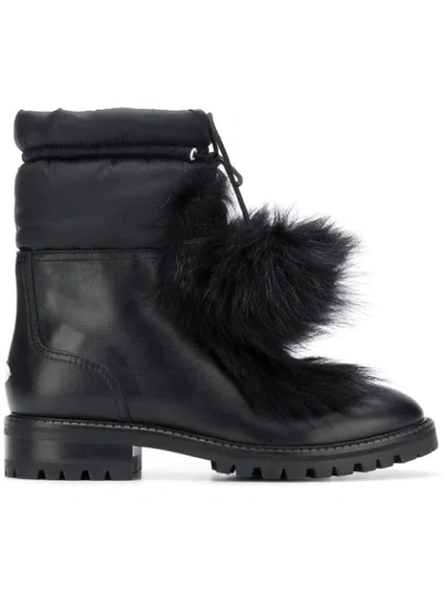 Jimmy Choo Glacie Pompom-embellished Shearling And Shell-trimmed Leather Ankle Boots In Black