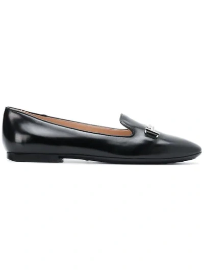 Tod's Double T Patent Leather Slippers In Black