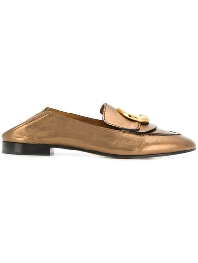 Chloé Logo Loafers In Gold
