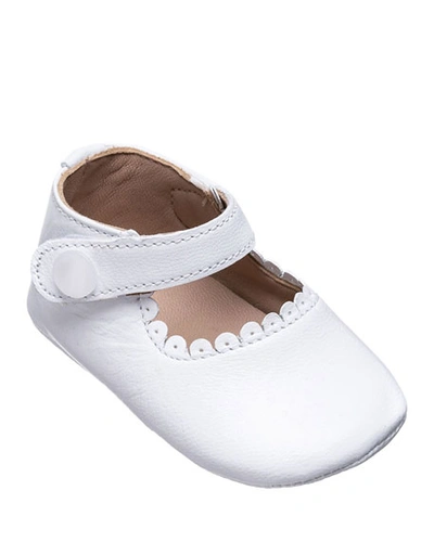 Elephantito Girl's Scalloped Leather Mary Jane, Baby In White