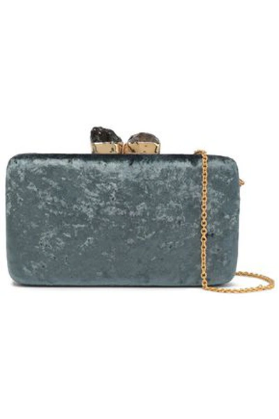 Kayu Woman Margaux Stone-embellished Crushed-velvet Clutch Grey Green