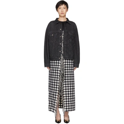 Balenciaga Layered Quilted Denim And Fringed Gingham Wool Jacket In Black & White