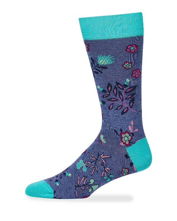 Bugatchi Men's Mid-calf Floral Socks In Purple | ModeSens