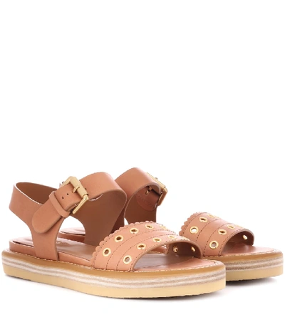 See By Chloé Eyelet-embellished Leather Sandals In Brown
