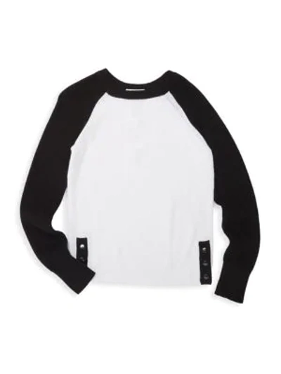 Autumn Cashmere Girl's Snap Hem Raglan T-shirt In White Black