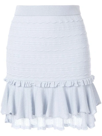 Jonathan Simkhai Lacey Applique Mini Ruffle Skirt In Blue