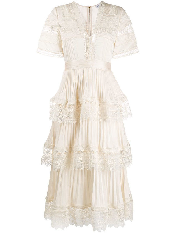 white tiered midi dress