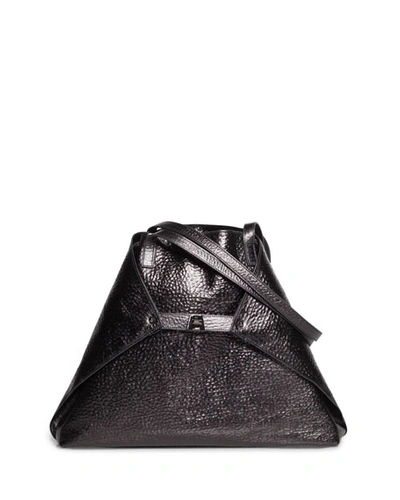 Akris Ai Medium Soft Hammered Leather Shoulder Bag In Black Metallic
