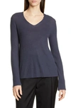Vince V-neck Ribbed Long-sleeve Wool-cashmere Top In Hematite