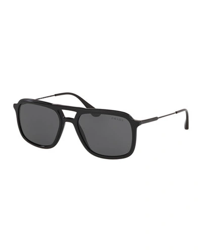 Prada Men's Square Retro Acetate Sunglasses In Black