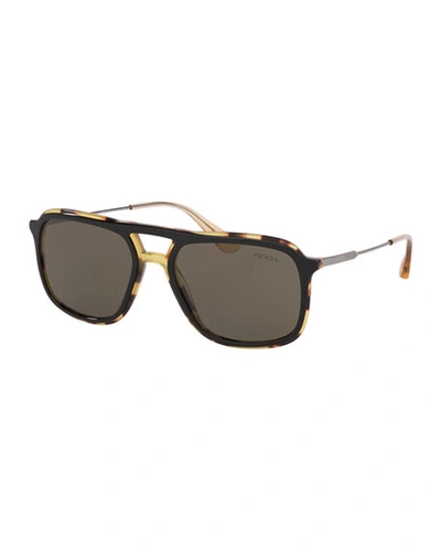 Prada Men's Square Retro Acetate Sunglasses In Brown