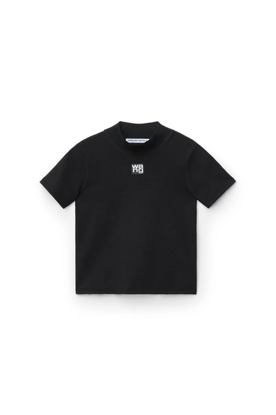Alexander Wang Logo Patch Mock Neck Top In Bodycon Knit In Black