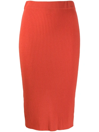 Cashmere In Love Ribbed Knitted Skirt In Orange