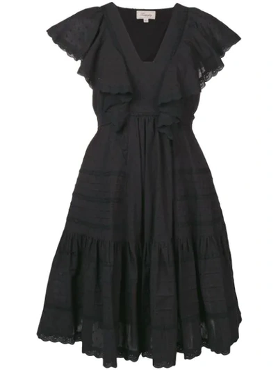 Temperley London Beaux Ruffled Cotton Dress In Black