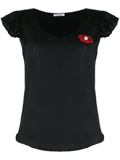 Parlor Ruffle Trim T-shirt In Black
