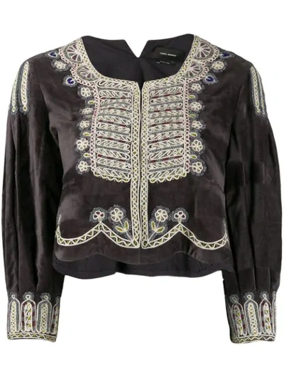 Isabel Marant Amity Embroidered Crop Jacket In Grey