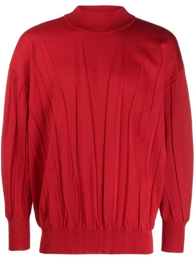 Pre-owned Issey Miyake 2000s High-neck Pleated Jumper In Red
