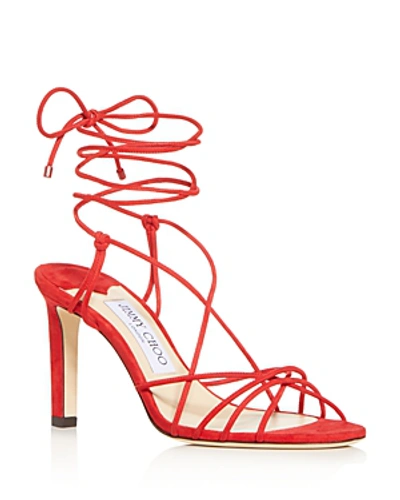 Jimmy Choo Women's Tao 85 Ankle-tie High-heel Sandals In Red