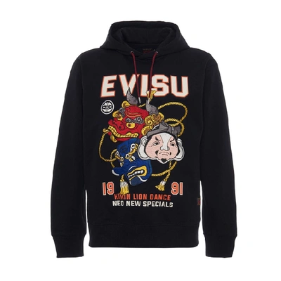Evisu Lion Dance Mask Black Embroidered Hoodie ModeSens