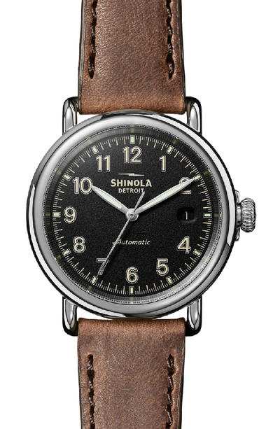 Shinola Runwell Automatic Leather Strap Watch, 40mm In Tan/ Black/ Silver