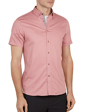 Ted Baker Gooslin Geo Print Slim Fit Shirt In Pink | ModeSens