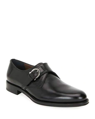 Ferragamo Men's Tobias Leather Monk-strap Oxfords In Nero