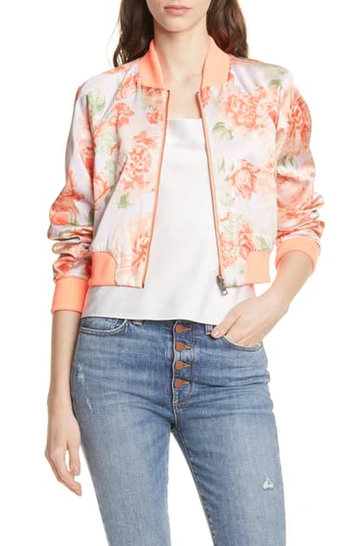 Alice And Olivia Duke Raglan-sleeve Cropped Reversible Bomber Jacket In Neon Peach/ Posy Garden Orchid