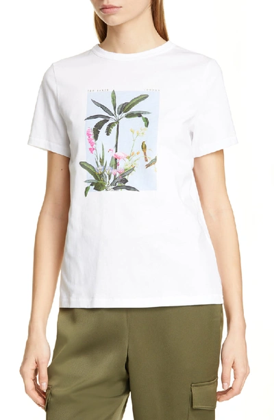 Ted Baker Jacqi Pistachio Tropical-print Tee In White